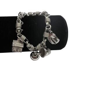 MONET Charm Bracelet Womens 7in Silver Tone Vintage Multi Charm Lobster Clasp
